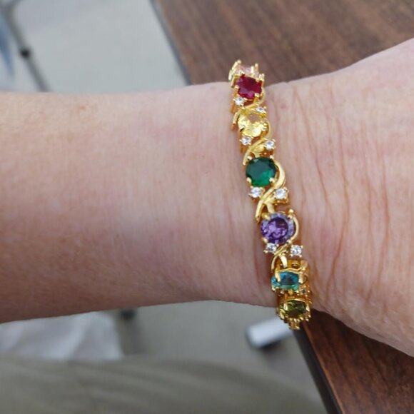 Neiman Marcus 14k Gold Plated Multicolor Gemstone Round CZ Bracelet - Picture 1 of 4